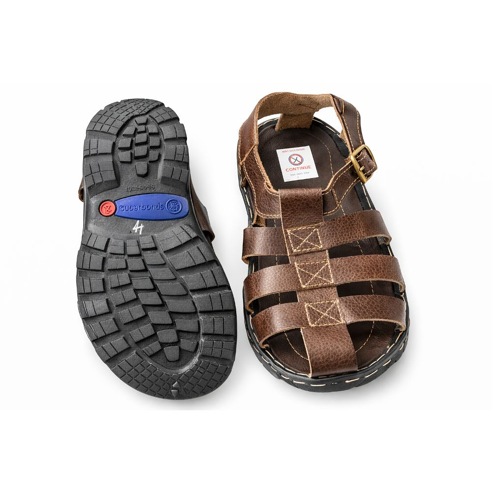 Mens Brown Leather Sandals with Buckle